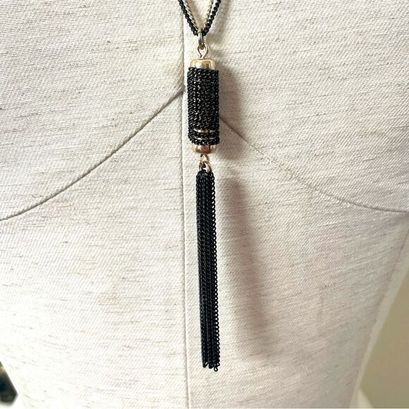 Charming Charlie black and gold tone tassel necklace - Picture 3 of 12